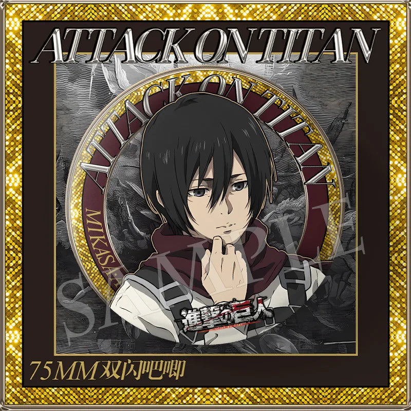 Attack on Titan 75mm Double Flash PET Matte Laminated Badge Mikasa Levi Ackerman Anime Merchandise Action Figure Collectible