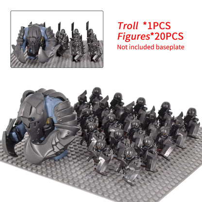 Giant Troll Monster 20Pcs Armored Orc Infantry Figures Medieval Army Building Bricks, Removable Shield Scene Collectible Toy﻿﻿