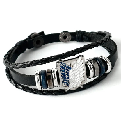 Anime Cartoon Action Attack On Titan - Investigation Corps Logo Bracelet - Leather Weaving Handpiece Boys Birthday Gift