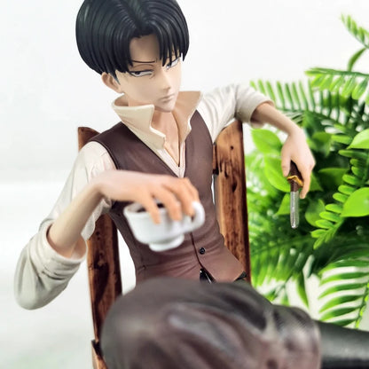 18cm Anime Attack On Titan GK Captain Levi Ackerman Sitting Figure High-Quality Statue Collectible Model Toy Desktop Decor Gift