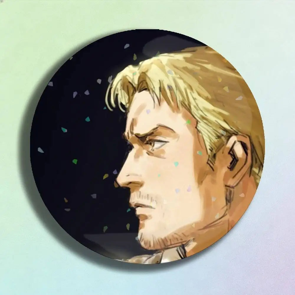 Attack on Titan Reiner Braun Laser Badge Creative Pins Brooch for Bag Clothes Hat Decor Gifts Fans Collect
