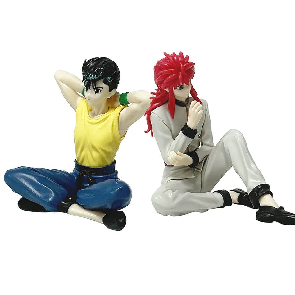Anime 8cm YuYu Hakusho Urameshi Yuusuke Kurama Sitting posture Figure Toys PVC Model Desktop Ornament Doll Birthday Gifts Hot