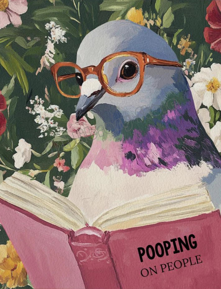 Humorous Pigeon Reading Book Pooping on People Bathroom Funny Animals Poster Canvas Painting Wall Art Pictures Home Toilet Decor