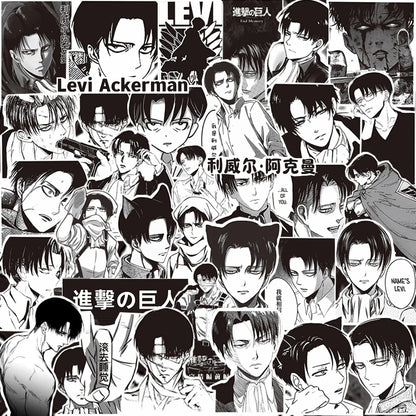 10/30/65pcs Levi Ackerman Attack On Titan Cartoon Stickers Black White Anime Decals for Motorcycle Phone Laptop Cool Sticker Toy