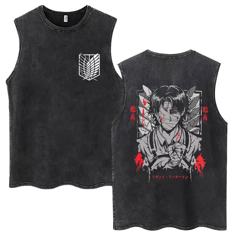 Anime Attack on Titan Eren Jaeger Graphic Vintage Washed Tank Tops Y2k Summer  Loose water washed vest for both men and women