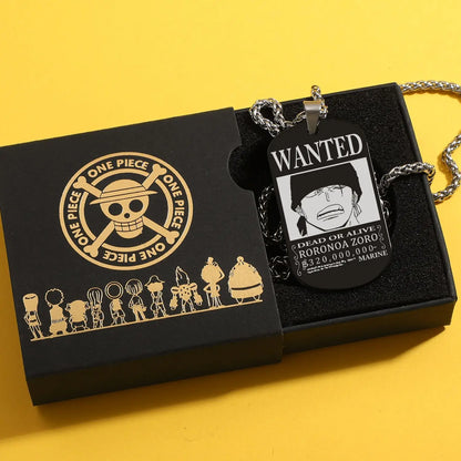 One Piece anime merchandise necklace pendant Luffy Zoro Ace bounty wanted poster titanium steel dog tag pendant charm gift