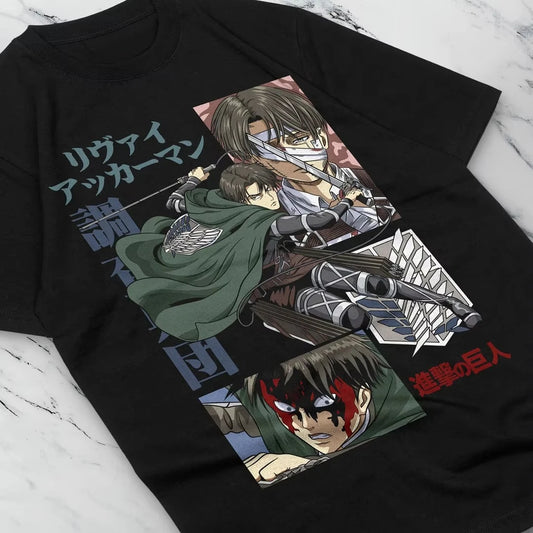 2026 Attack on Titan Levi Ackerman "Survey Corps" T-Shirt, Retro Anime Print, Oversized Cotton Streetwear Tee For Fans Men Women