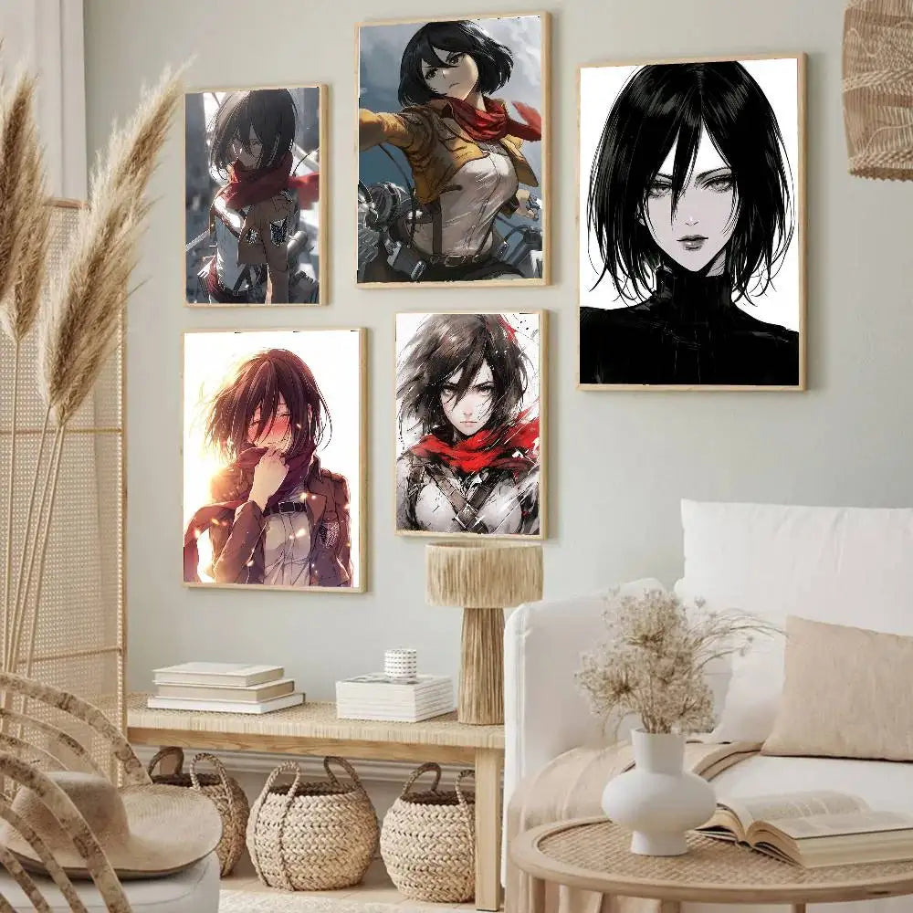 Mikasa Ackerman Anime Attack On Titan Posters Living Room Bar Cafe Quality Canvas Vintage Style Comics Painting Art Home Wall