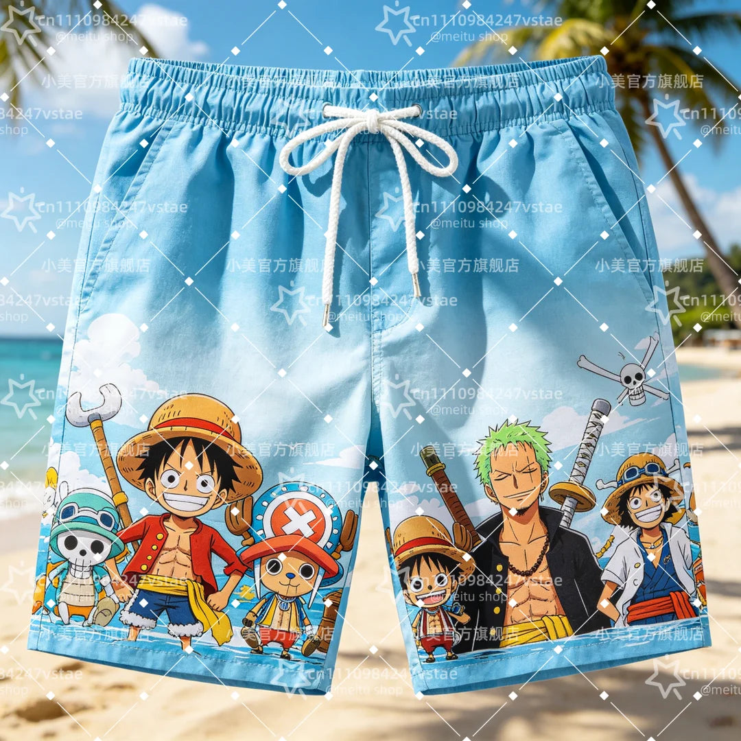 2026 Hot Sale One Piece Luffy Zoro Print Men Beach Shorts Summer Quick Dry High-quality Trendy Unisex Anime Board Shorts Sports