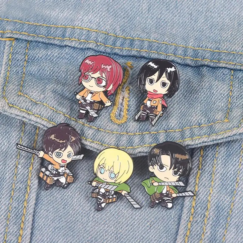 Chibi Enamel Pins Custom Eren Mikasa Armin Levi Brooches Lapel Badges Cartoon Jewelry Gift for Fans Friends Attack on Titan