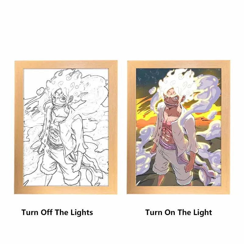 Bandai One Piece Luffy Zoro Creative Photo Frame Night Light Toy Anime Character Cartoon Gift Table Lamp Night Light Painting