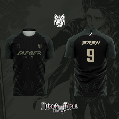 2026 Bandai Attack on Titan Anime EREN JAEGER NO.9 3D Print Football Jersey for Men's Tshirt Summer Sports Casual Tees Kids Y2K