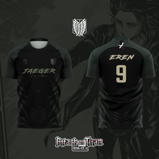 2026 Bandai Attack on Titan Anime EREN JAEGER NO.9 3D Print Football Jersey for Men's Tshirt Summer Sports Casual Tees Kids Y2K