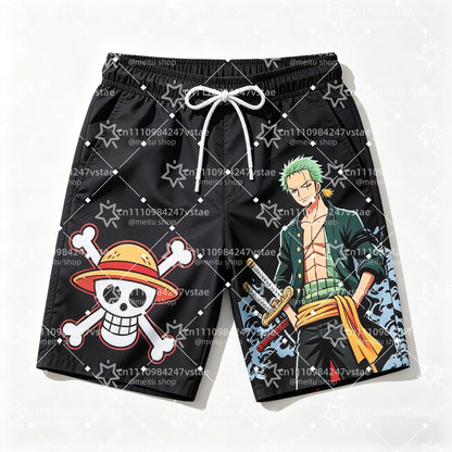 2026 Hot Sale One Piece Luffy Zoro Print Men Beach Shorts Summer Quick Dry High-quality Trendy Unisex Anime Board Shorts Sports