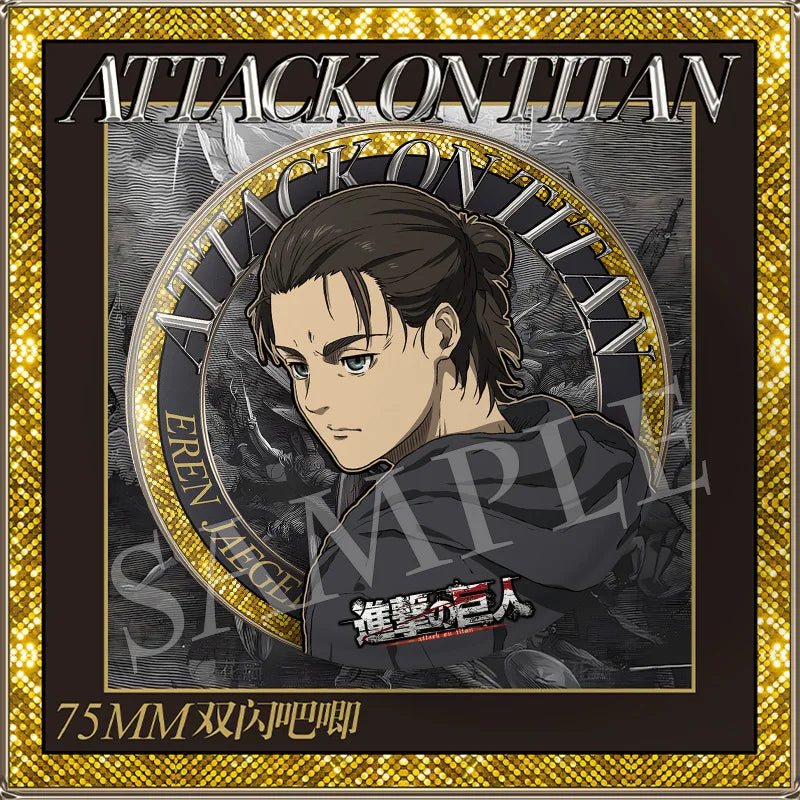 Attack on Titan 75mm Double Flash PET Matte Laminated Badge Mikasa Levi Ackerman Anime Merchandise Action Figure Collectible