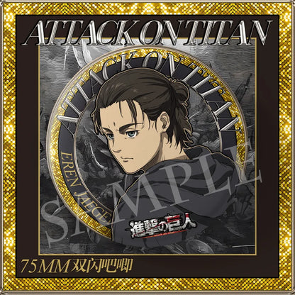 Attack on Titan 75mm Double Flash PET Matte Laminated Badge Mikasa Levi Ackerman Anime Merchandise Action Figure Collectible
