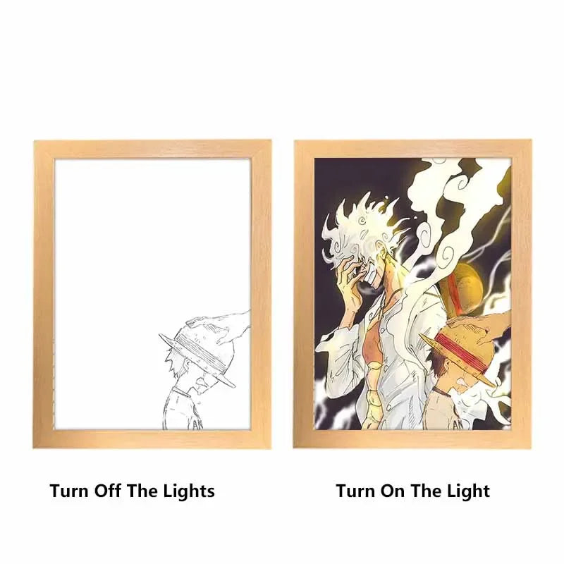 Bandai One Piece Luffy Zoro Creative Photo Frame Night Light Toy Anime Character Cartoon Gift Table Lamp Night Light Painting