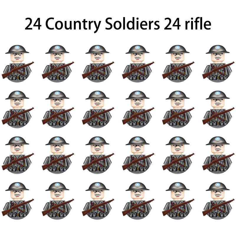24pcs/batch WW2 Military Character WW2 Army Building Blocks Military Soldier Character Building Blocks Kids Holiday Gift Toys