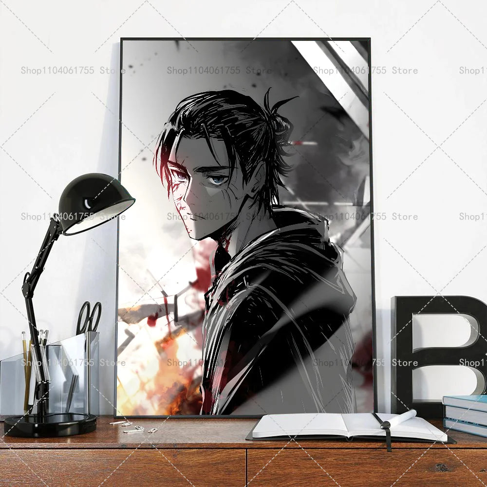 1PC Anime Attack On Titan Eren Jeager Poster Self-adhesive Art Waterproof Paper Sticker Coffee House Bar Room Wall Decor