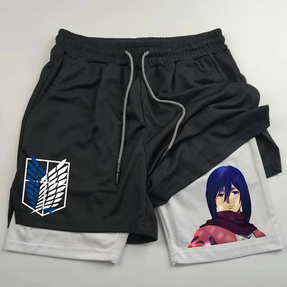 Attack on Titan Anime Collaboration Printing 2-in-1 Sports Shorts Summer New Men's and Women's Fitness Running Leggings Shorts