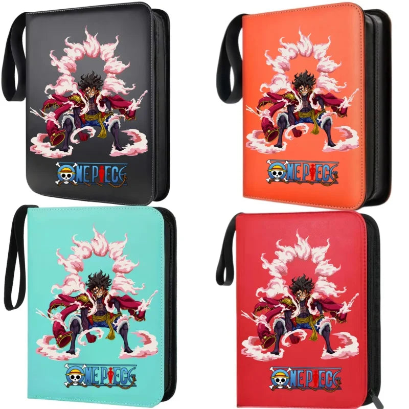 400pcs Large Capacity PU Zipper Card Album One Piece Luffy Zoro Nami 4-grid Loose-leaf Card Binder Anime Collectors Kids Gift