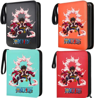 400pcs Large Capacity PU Zipper Card Album One Piece Luffy Zoro Nami 4-grid Loose-leaf Card Binder Anime Collectors Kids Gift