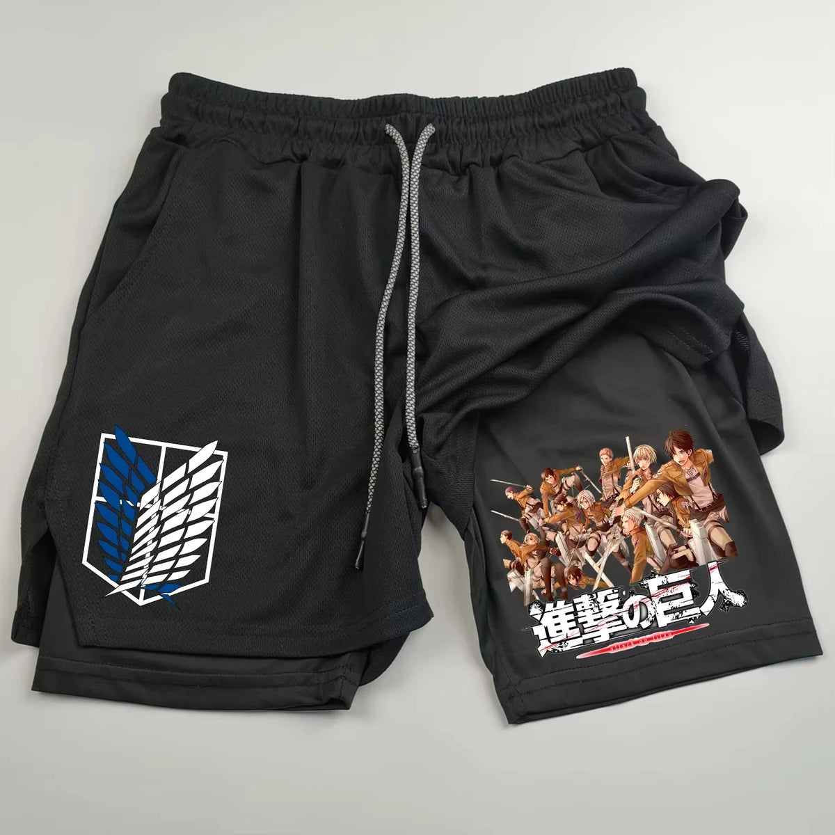 Attack on Titan Anime Collaboration Printing 2-in-1 Sports Shorts Summer New Men's and Women's Fitness Running Leggings Shorts