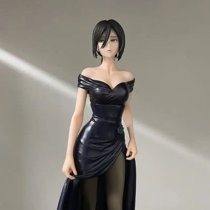 Anime Figure Mikasa Ackerman Attack On Titan Black Evening Dress Pvc Figurine Desktop Decoration Gift For Anime Collectors