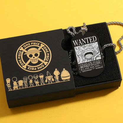 One Piece anime merchandise necklace pendant Luffy Zoro Ace bounty wanted poster titanium steel dog tag pendant charm gift