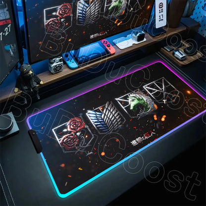 Large RGB LED Mousepad Attack on Titan Mouse Pads Anime Cool Gaming Tapis De Souris Carpet Laptop XXL Gabinete Gamer Accessories