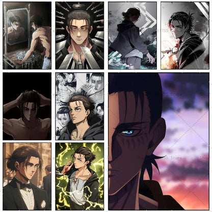1PC Anime Attack On Titan Eren Jeager Poster Self-adhesive Art Waterproof Paper Sticker Coffee House Bar Room Wall Decor