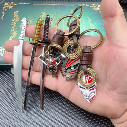 26cm Bleach Mini Tensa Zangetsu Sword Keychain for Fans Anime Peripherals Kurosaki Ichigo Metal Mask Pendant Keychain Gifts
