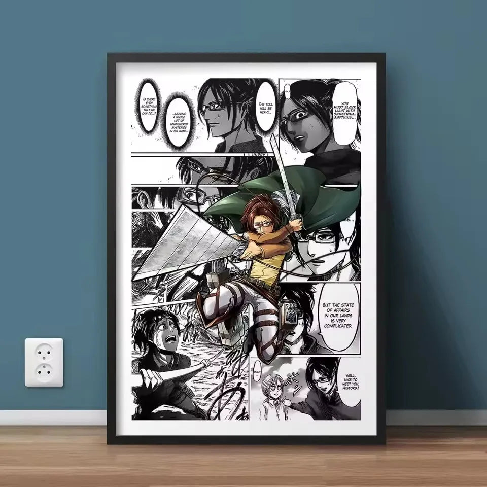 AZNM Attack on Titan Anime Manga Page Style Frameless Canvas Wall Art Levi Mikasa Armin Character Print for Bedroom Living Room