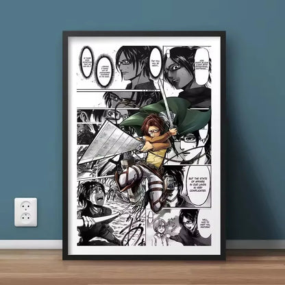 AZNM Attack on Titan Anime Manga Page Style Frameless Canvas Wall Art Levi Mikasa Armin Character Print for Bedroom Living Room