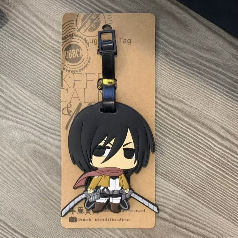 Attacks on Titan PVC Luggage Tag Silicone Mikasa Ackerman Travel Boarding Pass Anime Rivaille Model Figure Suitcase Tag Gift Toy