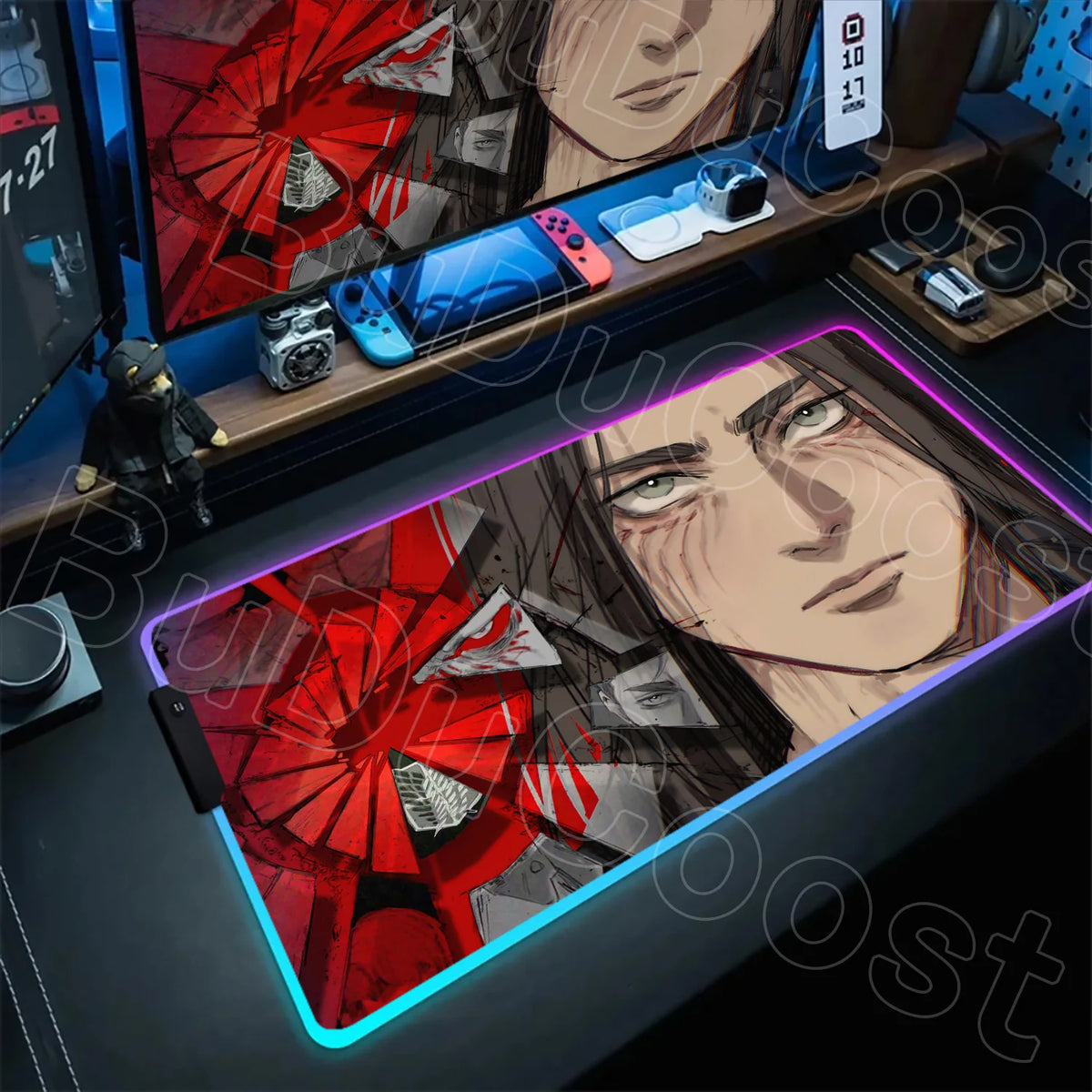 Large RGB LED Mousepad Attack on Titan Mouse Pads Anime Cool Gaming Tapis De Souris Carpet Laptop XXL Gabinete Gamer Accessories