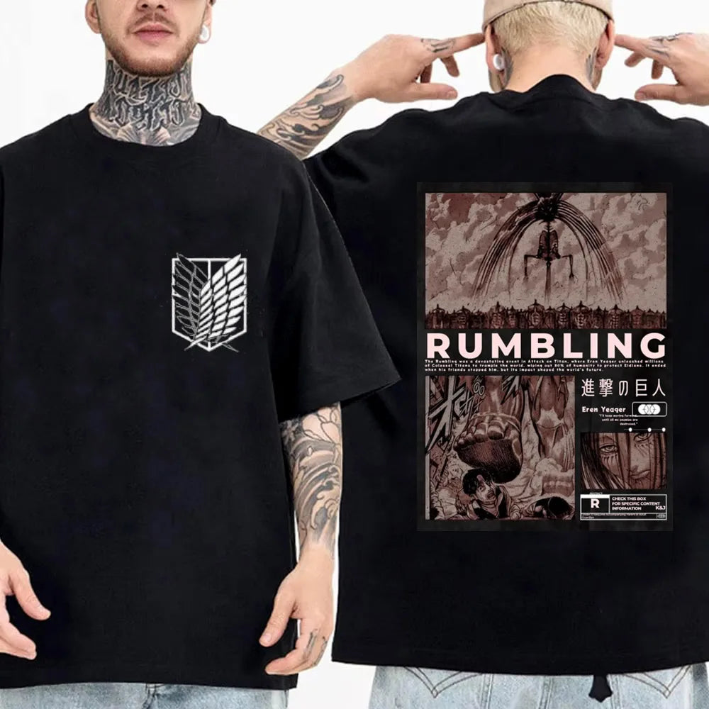 Attack on Titan Streetwear Men's T Shirt Eren Yeager Shingeki No Kyojin Anime 100% Cotton Women Tops Tees Casual High Quality
