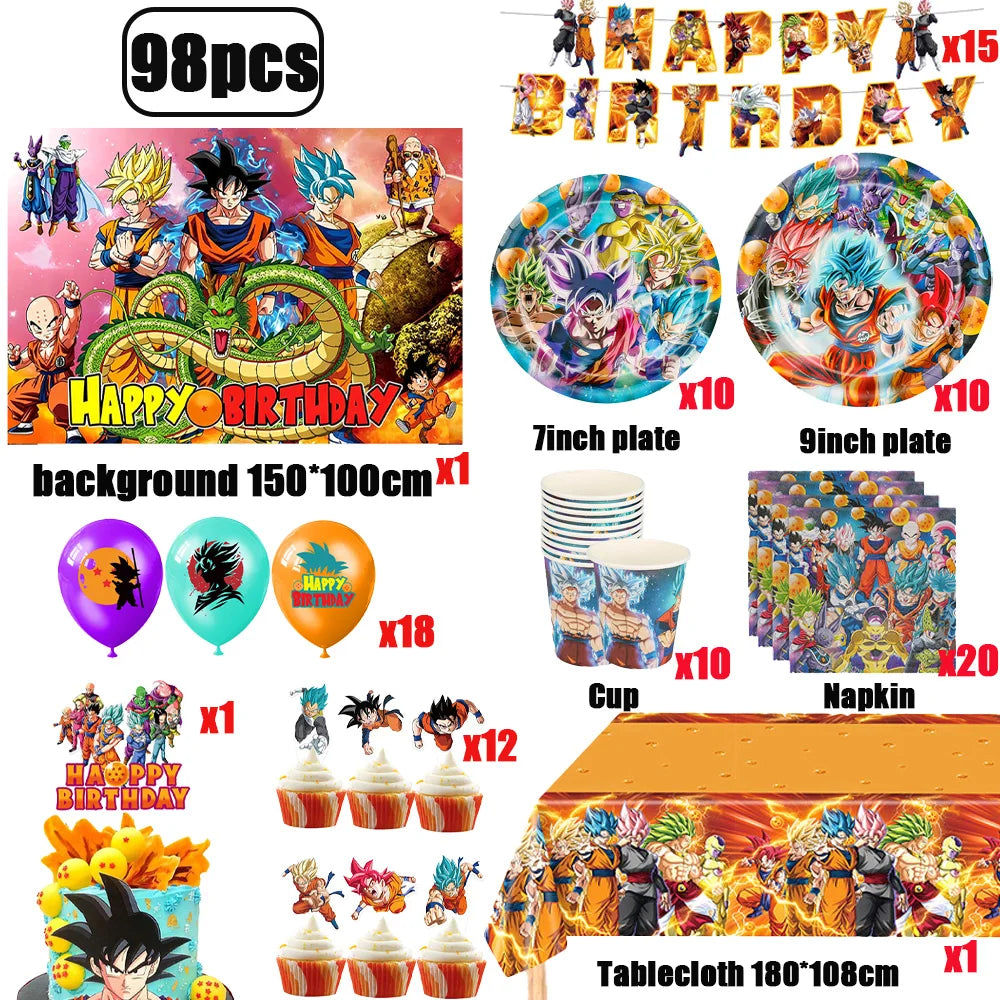 Dragon Ball Birthday Party Decorations Party Supplies Tablecloths Paper Cup Plates Napkin Gift Bags Banners Baby Birthday Shower