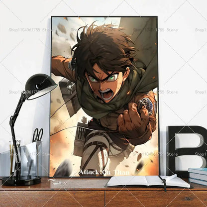 Anime Attack on Titan Eren Jeager Poster Self-adhesive Art Waterproof Paper Sticker Coffee House Bar Room Wall Decor