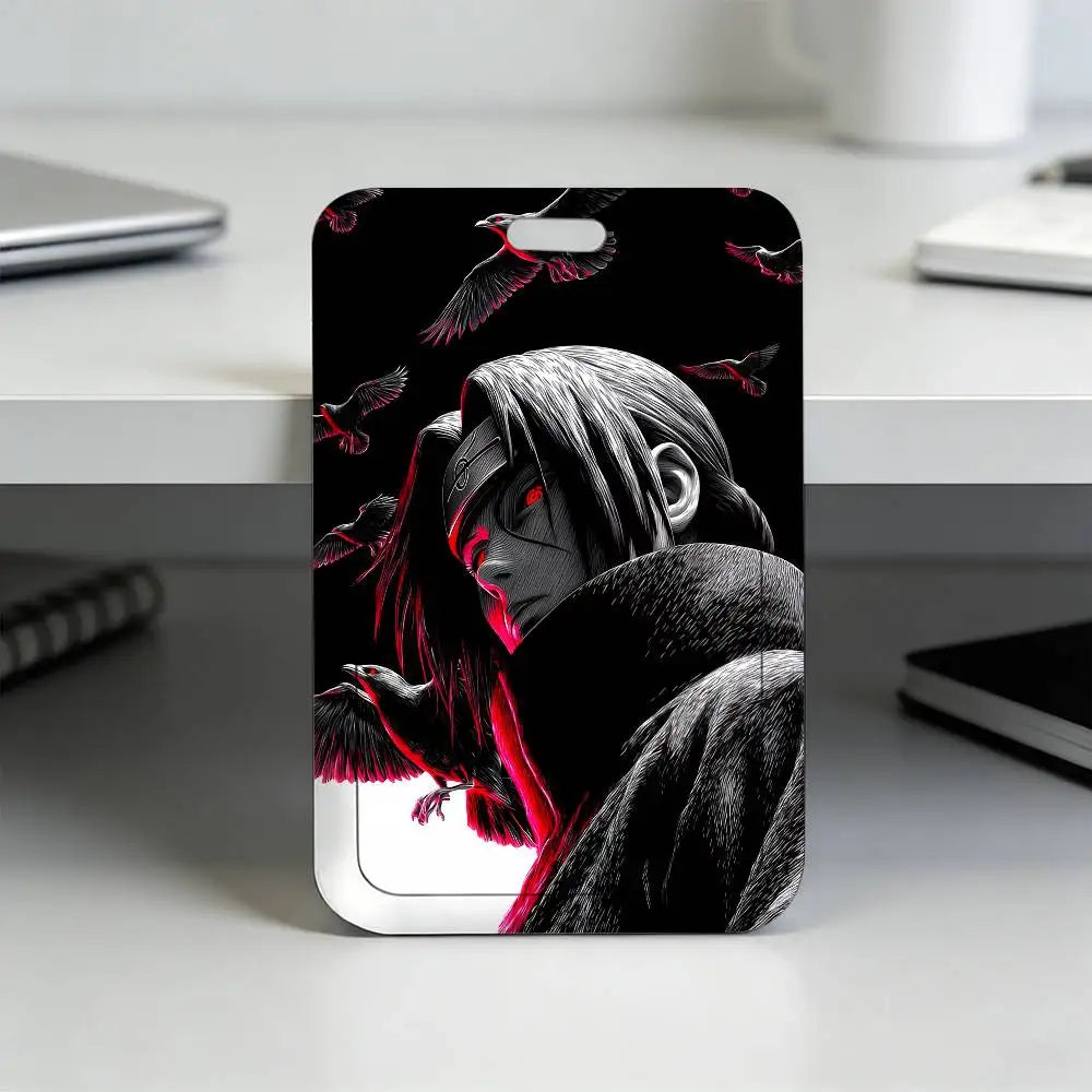 Anime N-NARUTO Akatsuki Itachi Sharingan Transparent Card Holder Employee Plastic Slide Cover Lanyard Work Business ID Bag Bus