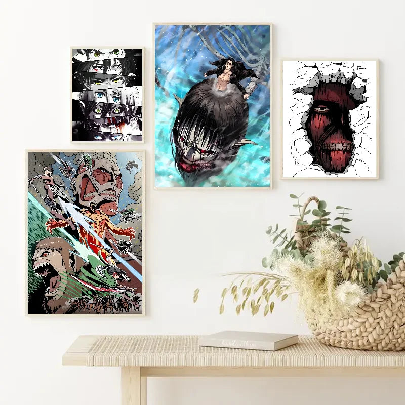 1PC Popular Japanese Anime Attack On Titan Poster Self-adhesive Art Waterproof Paper Sticker Coffee House Bar Room Wall Decor