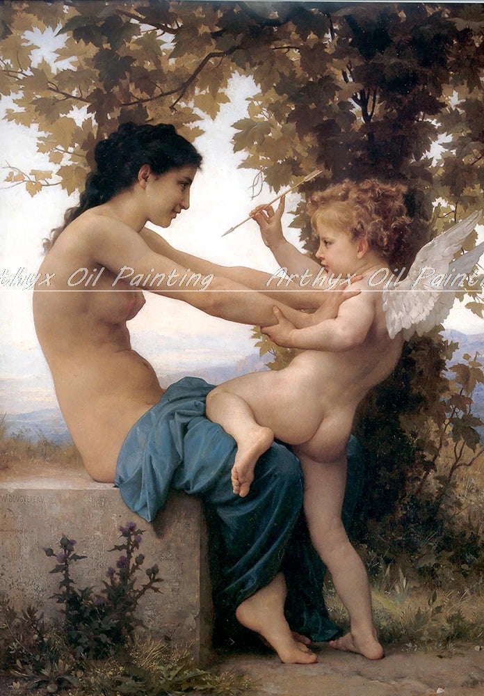 Arthyx,Print Love On The Look Out Of William Adolphe Bouguereau Oil Paintings On Canvas,Classical Wall Picture Living Room Decor