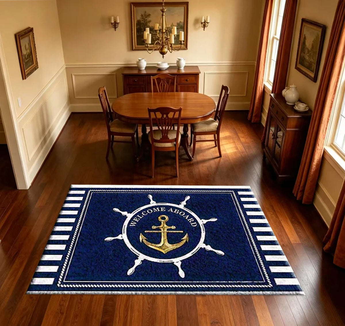 Nautical Anchor Ship Wheel Area Rug Non‑Slip Welcome Floor Mat Home Entrance Living Room Decor