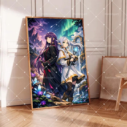 Magic Fantasy F-Frieren Beyond Journeys End Anime Canvas Painting Classic Elf Magic Girl Manga Art Poster Teens' Room Home Decor