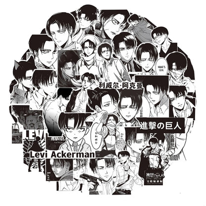 10/30/65pcs Levi Ackerman Attack On Titan Cartoon Stickers Black White Anime Decals for Motorcycle Phone Laptop Cool Sticker Toy