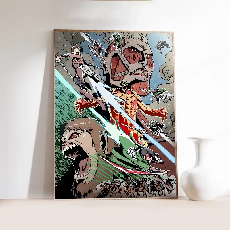 1PC Popular Japanese Anime Attack On Titan Poster Self-adhesive Art Waterproof Paper Sticker Coffee House Bar Room Wall Decor