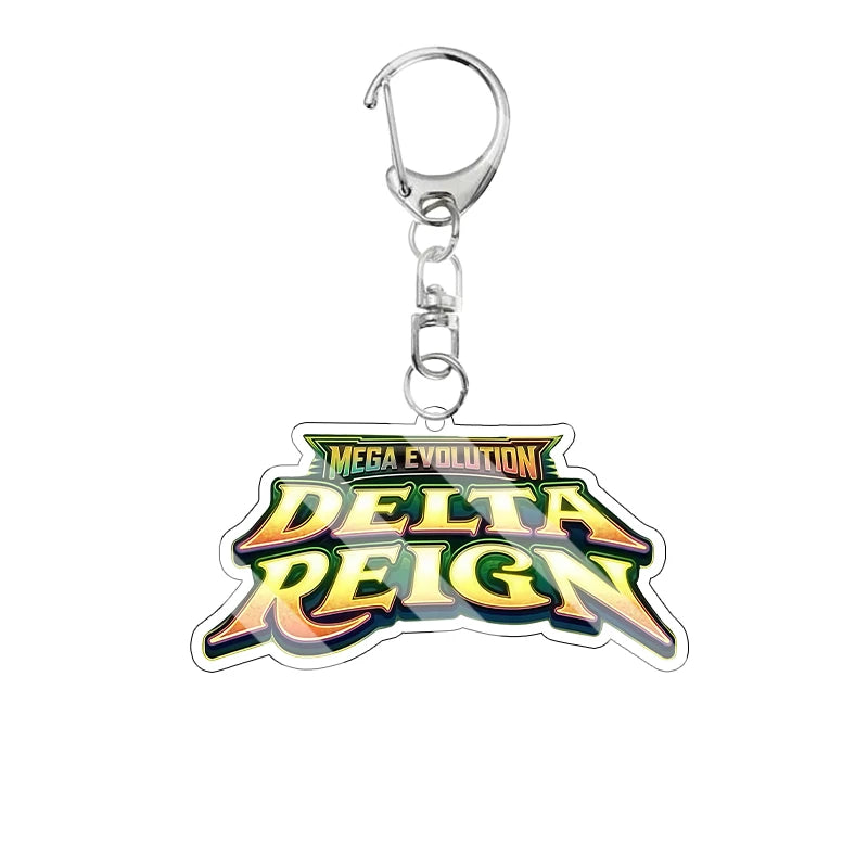 New Anime Pocket Monsters 30th Anniversary Mega Evolution Delta Reign Logo Acrylic Keychain Game Text Sign Keyring Pendant Gifts
