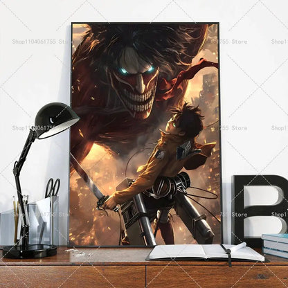 Anime Attack on Titan Eren Jeager Poster Self-adhesive Art Waterproof Paper Sticker Coffee House Bar Room Wall Decor