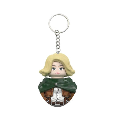Anime Attack on Titan Building Blocks Keychain Mini Figure Keyring Collectible Toy Pendant for Bag Accessories Fans Gift
