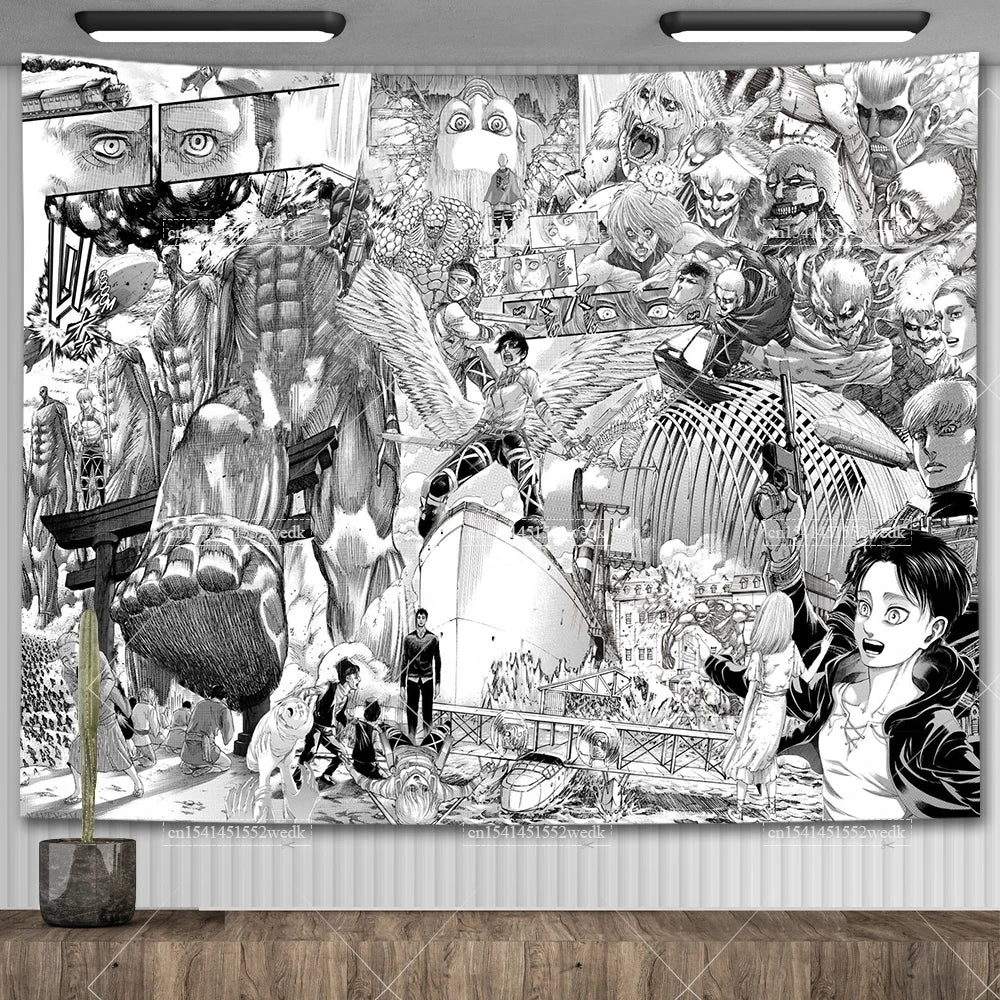 Manga Attack On Titan Freedom Tapestry Eren Jaeger Flags Wall Hanging Japanese Anime Tapestries Aesthetic Room Decor Art Posters